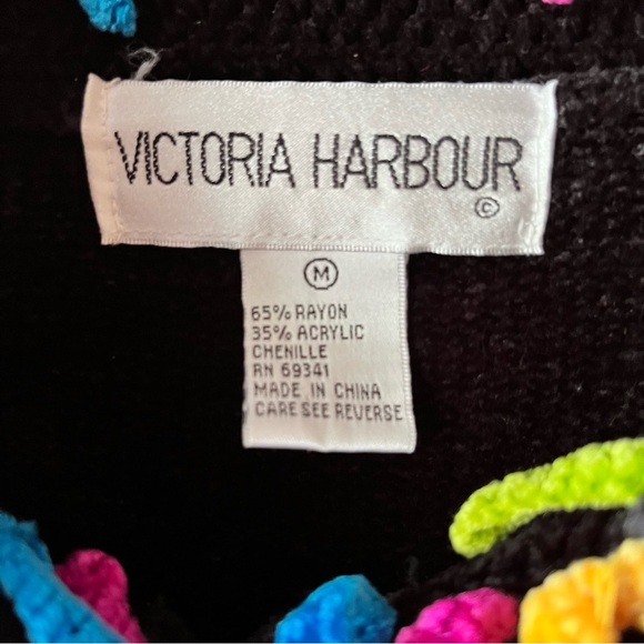 Victoria Harbour Sweater Jacket Full Zip Up Black with Colorful Fringe - Picture 8 of 9